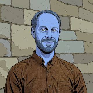 The identical bytes read as BGR: the face is cornflower blue, the shirt has turned rust brown and the grey wall has turned sandy yellow.